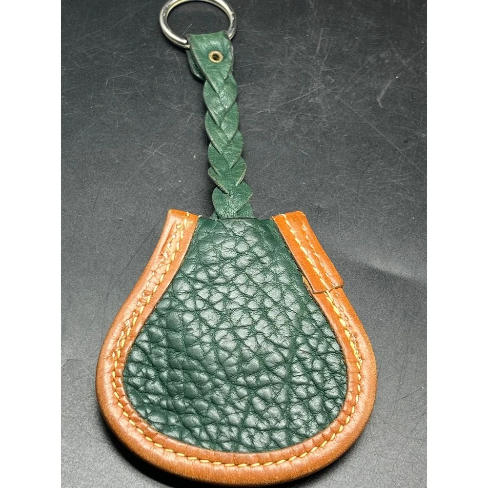 Vtg‎ Dooney & Bourke AWL Dbl key fob Ivy green/British tan solid brass duck logo